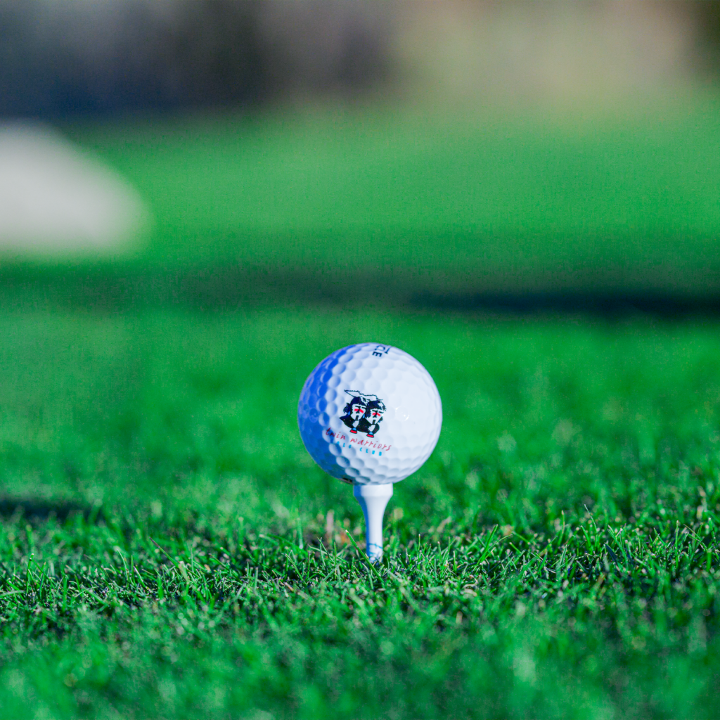 Close up of a tee'd up golf ball