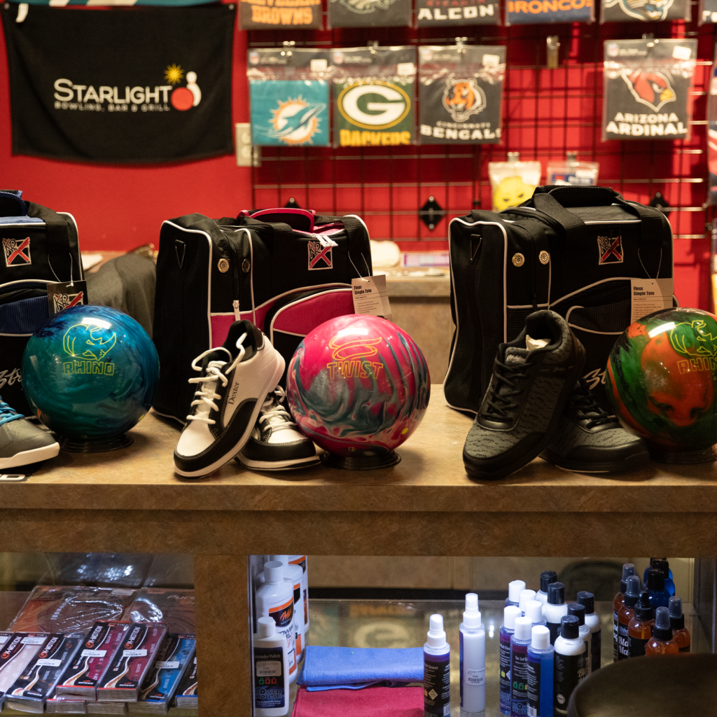 Bowling balls, shoes, and bowling bags
